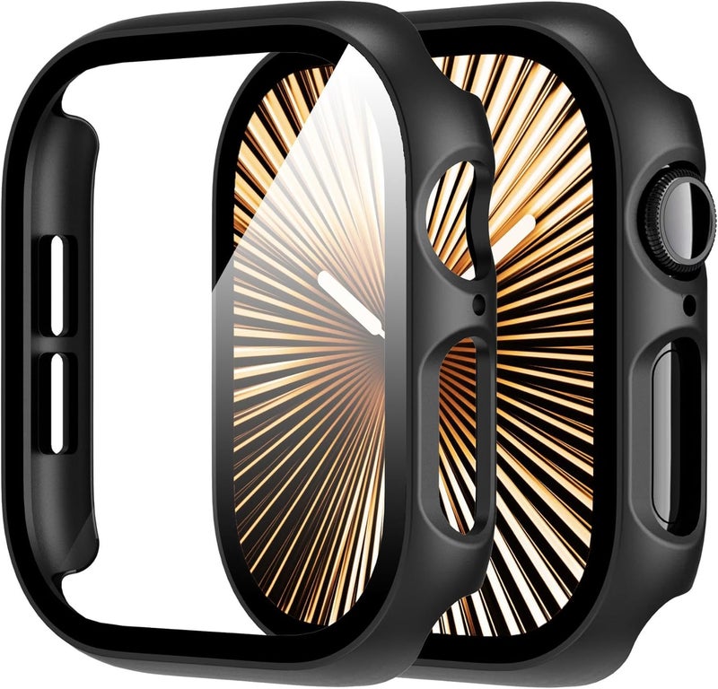 Diruite Suoman 2-Pack for Apple Watch Series 11/10 42mm Case, 9H Tempered Glass Screen Protector, All-Around PC Hard Protection Cover -Black+Black - Image 1